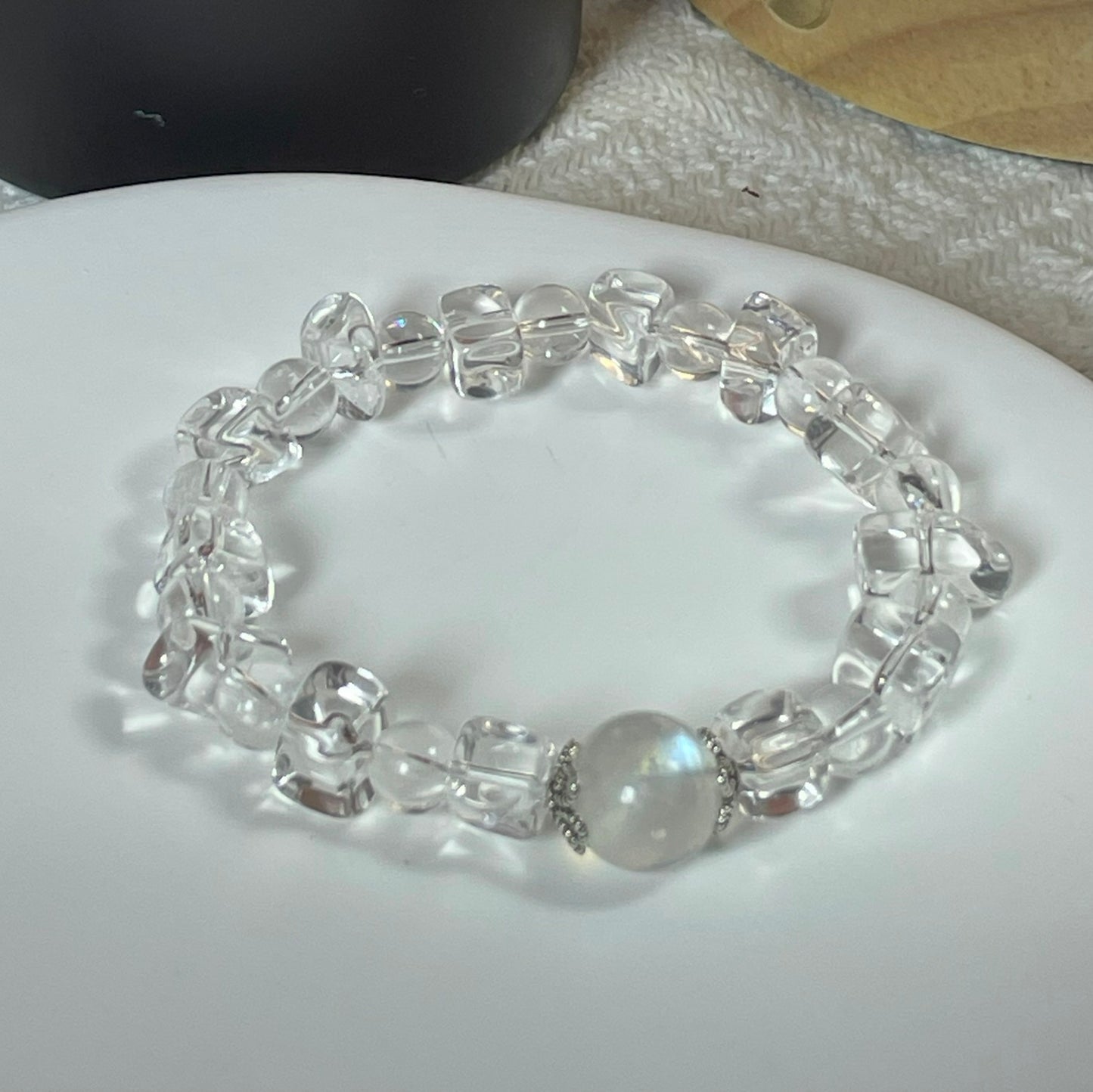 Natural high quality Clear Quartz+Moonstone bracelet, with S925 silver accessories