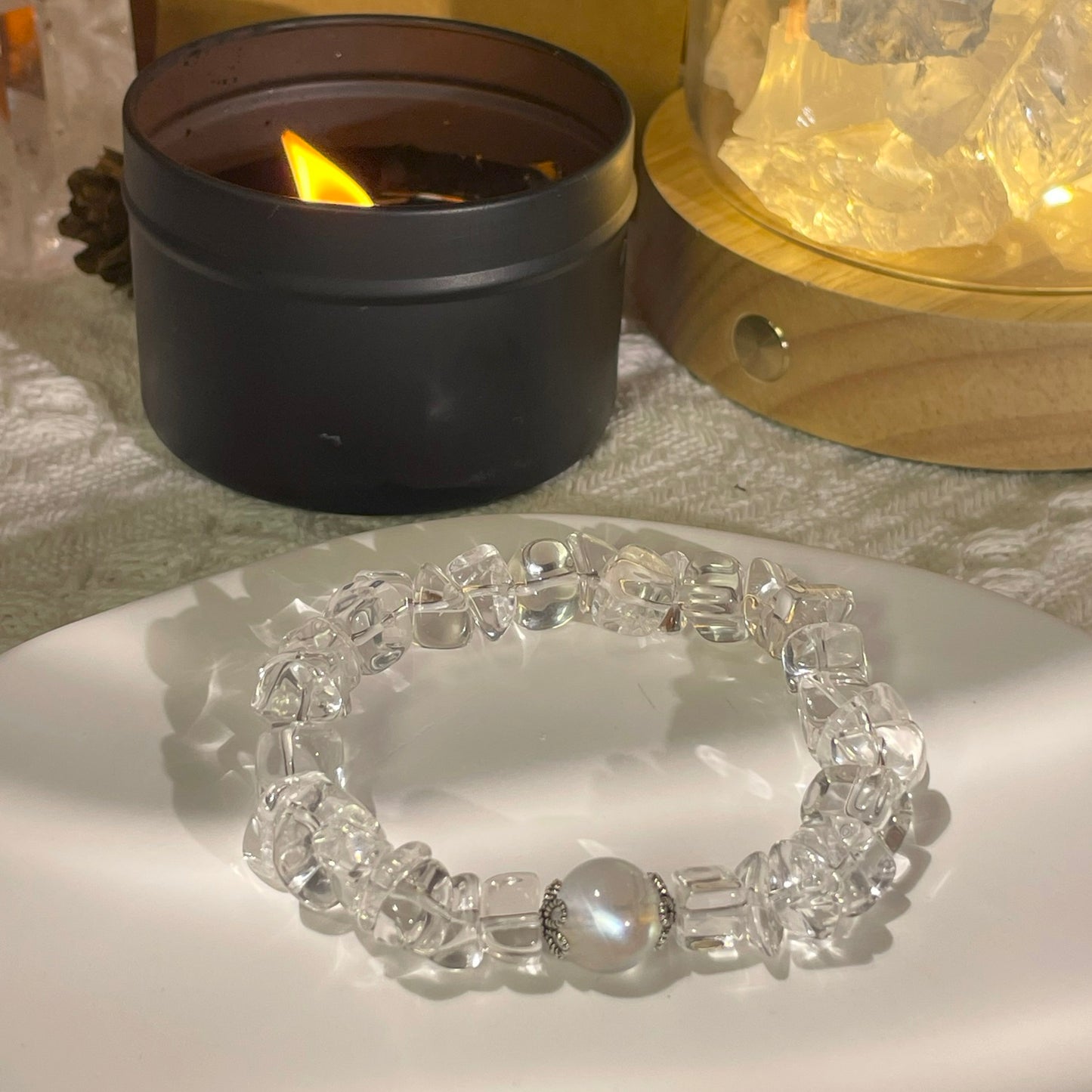 Natural high quality Clear Quartz+Moonstone bracelet, with S925 silver accessories