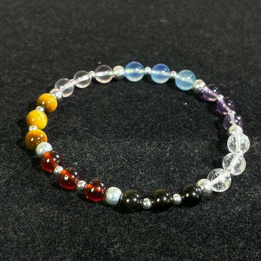 Natural high quality Crystal bracelet for 7 Charkas, Amethyst/Garnet/Rose Quartz/Aquamarine/Clear Quartz/Smoky Quartz/Yellow Tiger's Eye