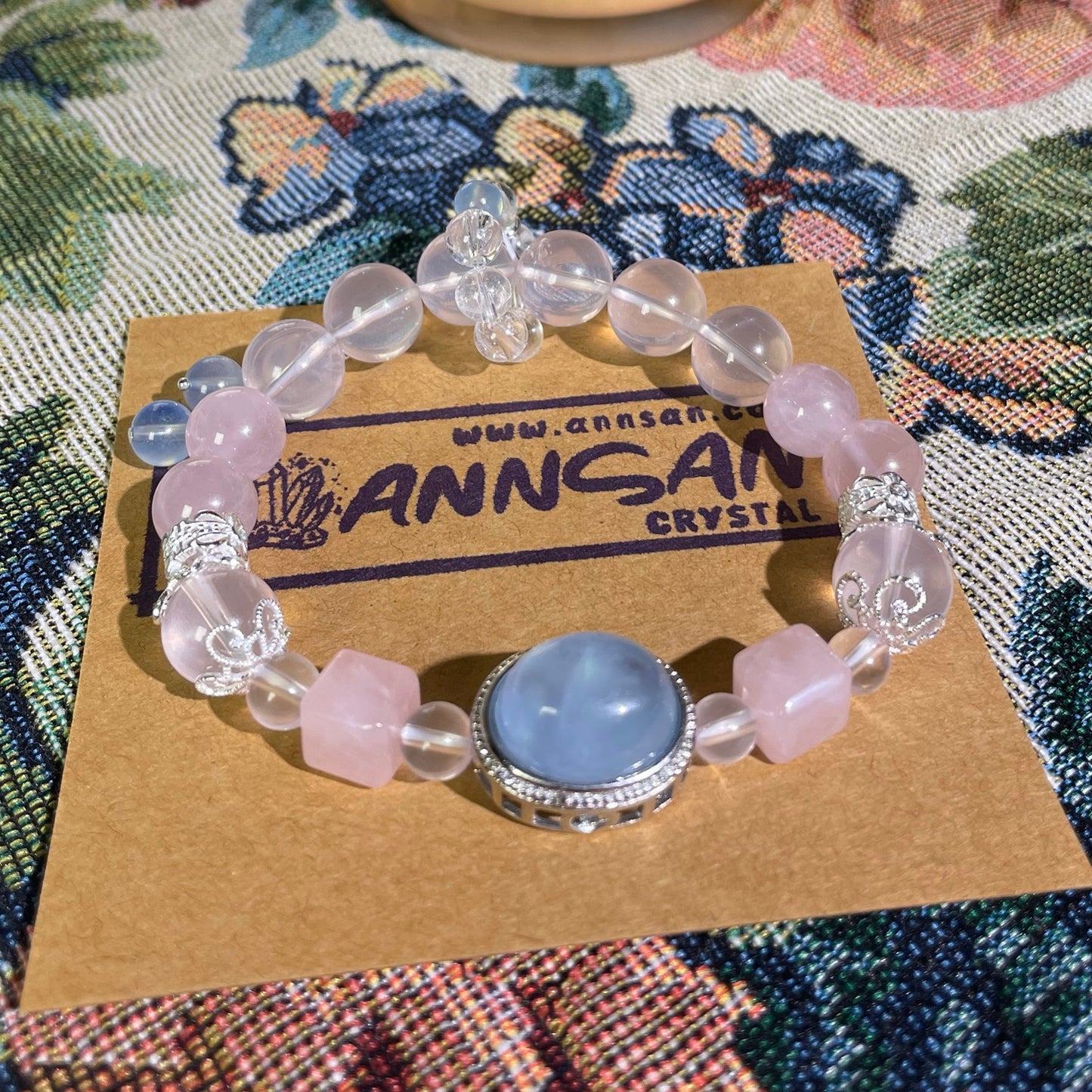 Natural high quality Rose Quartz+Aquamarine bracelet, with S925 silver accessories