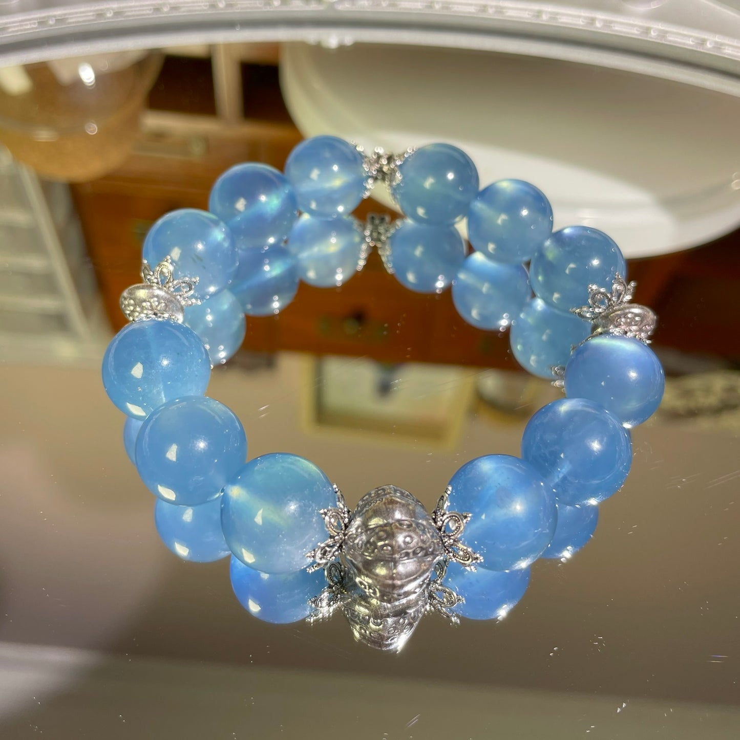 Natural high quality Aquamarine bracelet, with S925 silver accessories
