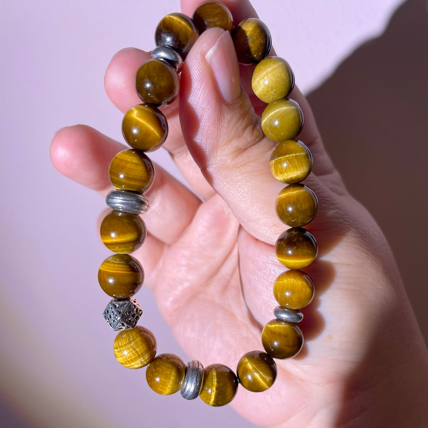 Natural high quality Yellow Tiger's Eye stone bracelet, with S925 silver accessories