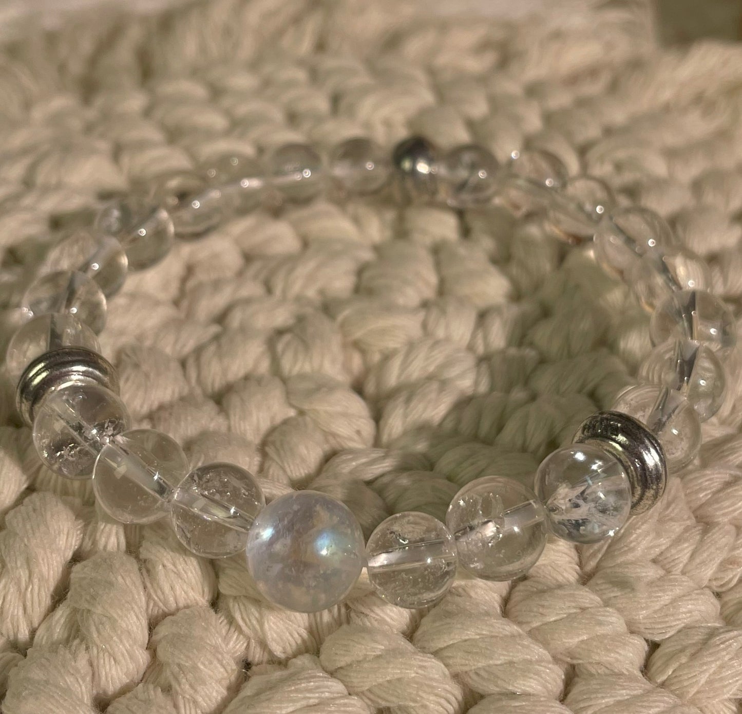 Natural high quality Clear Quartz+Blue Moonstone bracelet, with S925 silver accessories