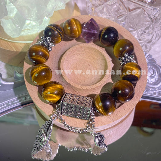 Natural high quality Crystal bracelet for Amethyst and Yellow Tiger's Eye, with alloy fittings