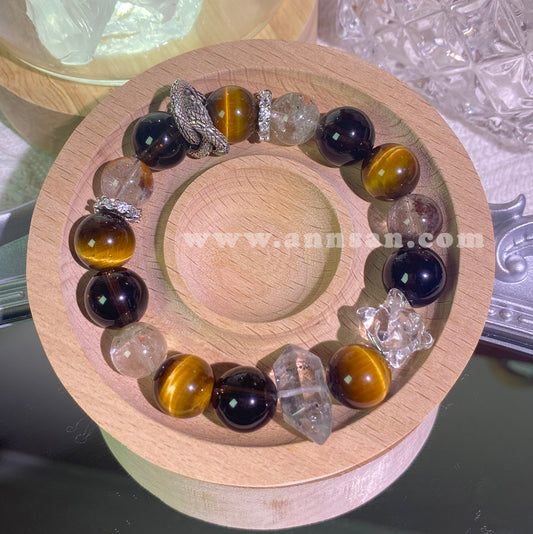 Natural high quality Crystal bracelet for  Yellow Tiger's Eye, Clear Quartz and Red Phantom Quartz, with alloy fittings