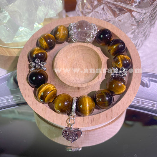 Natural high quality Crystal bracelet for Yellow Tiger's Eye and Clear Quartz, with alloy fittings