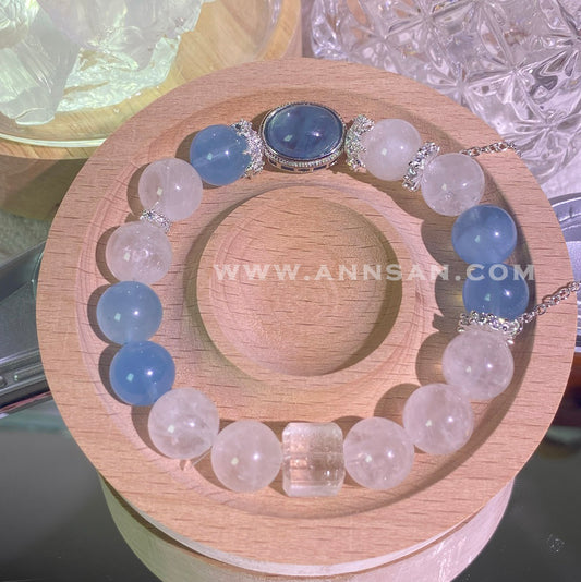 Natural high quality Crystal bracelet for Aquamarine and Clear Quartz, with alloy fittings