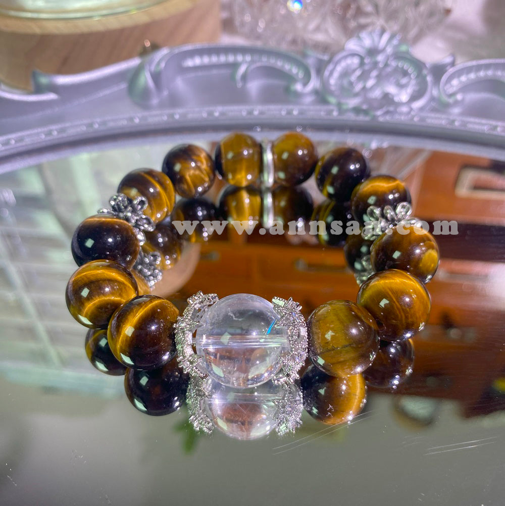 Natural high quality Crystal bracelet for Yellow Tiger's Eye and Clear Quartz, with alloy fittings