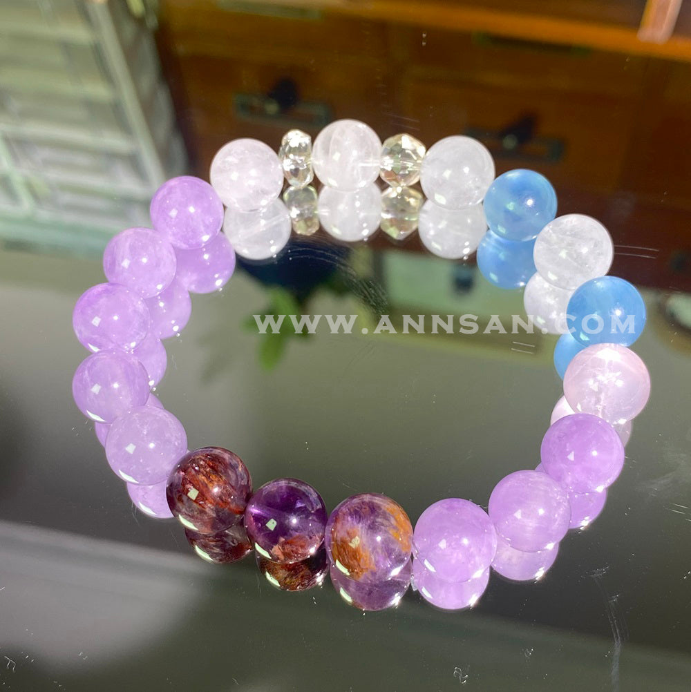 Natural high quality Crystal bracelet for Amethyst, Aquamarine, Clear Quartz and Amethyst Phantom Quartz, with alloy fittings