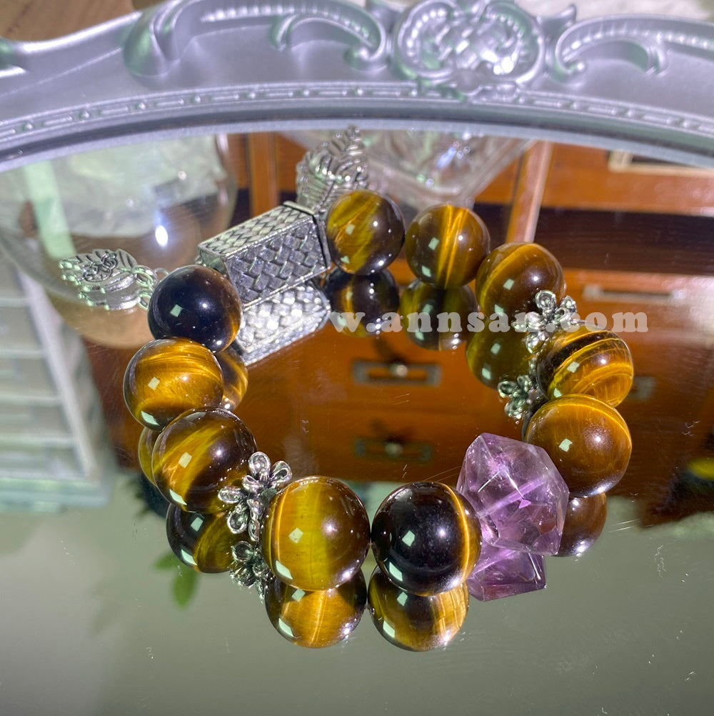 Natural high quality Crystal bracelet for Amethyst and Yellow Tiger's Eye, with alloy fittings