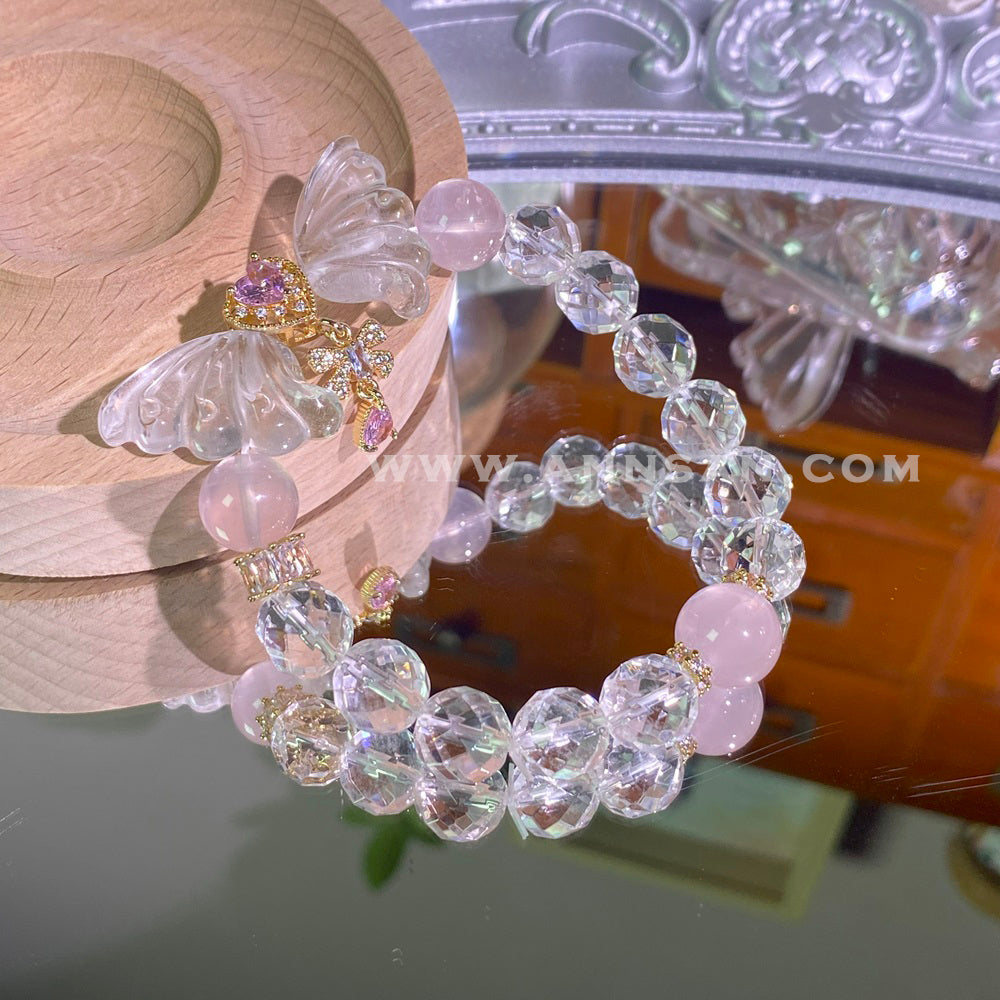 Natural high quality butterfly Crystal bracelet for Rose Quartz and Clear Quartz, with alloy fittings