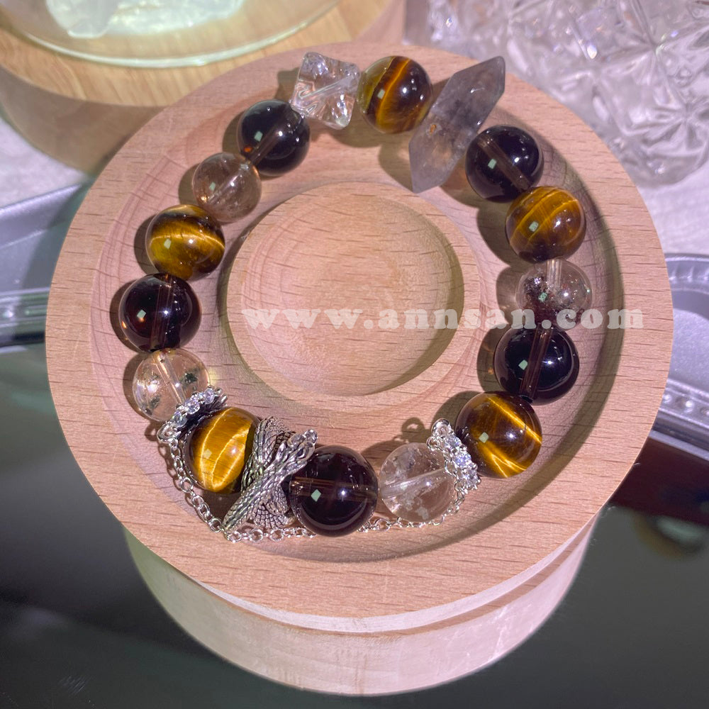 Natural high quality Crystal bracelet for  Yellow Tiger's Eye, Clear Quartz and Red Phantom Quartz, with alloy fittings