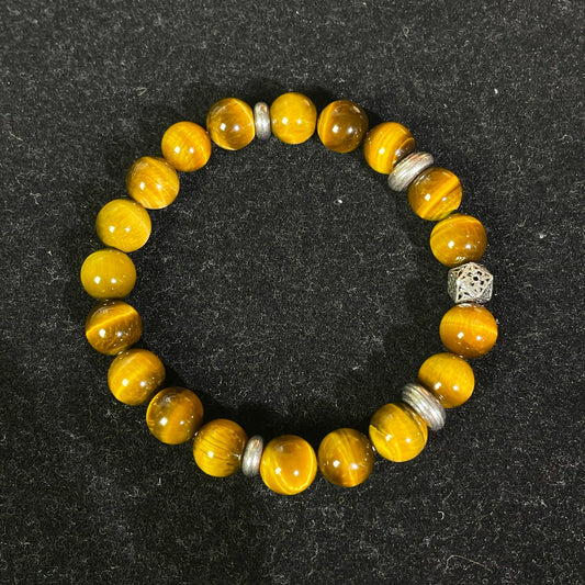 Pulsera de piedra natural Ojo de Tigre Amarillo de alta calidad, con accesorios de plata S925 