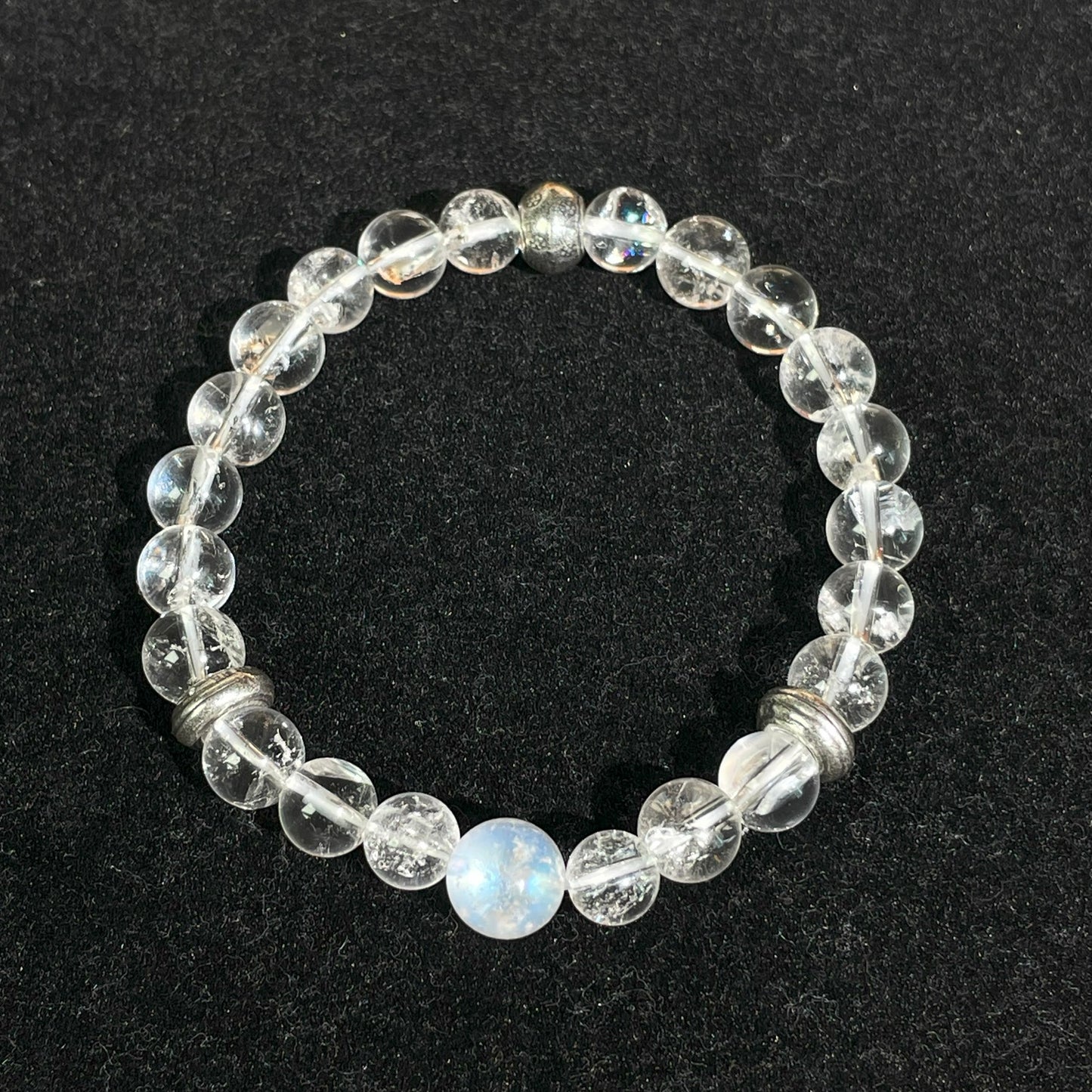 Natural high quality Clear Quartz+Blue Moonstone bracelet, with S925 silver accessories