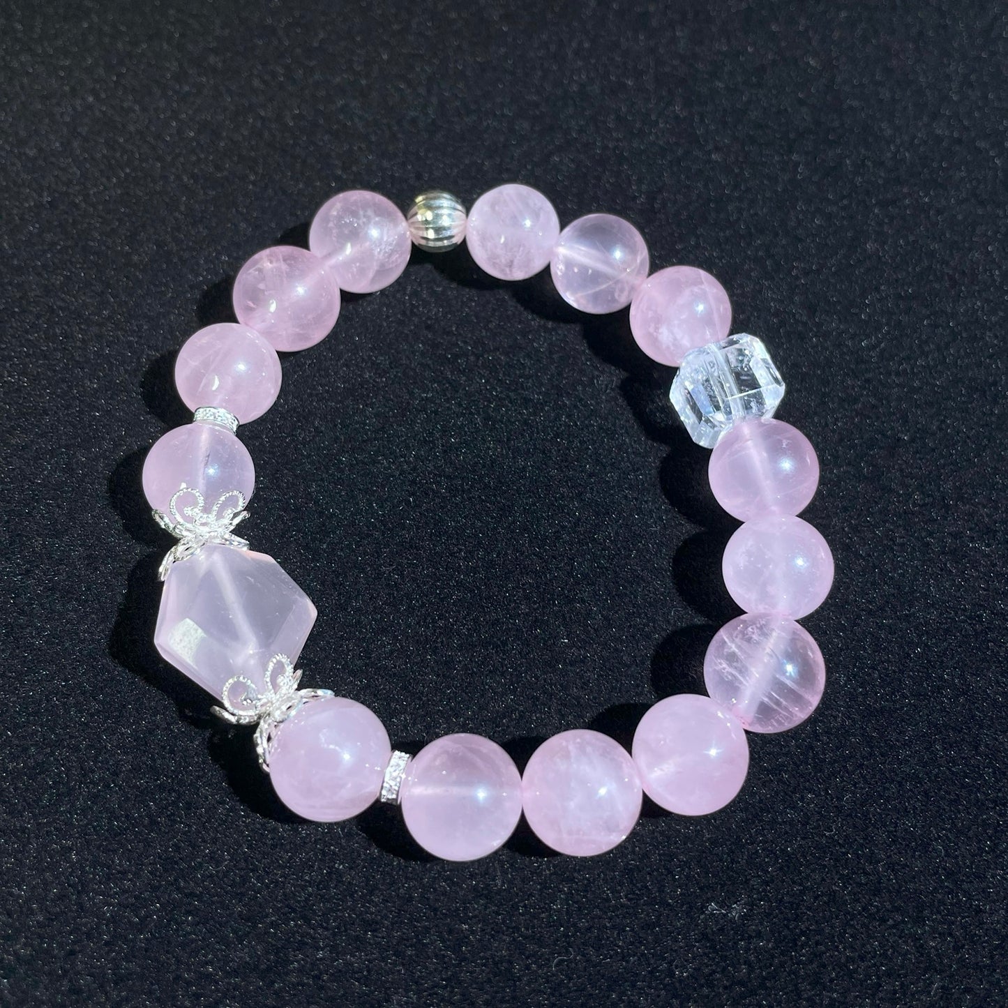 Natural high quality Rose Quartz+Clear Quartz bracelet, with S925 silver accessories