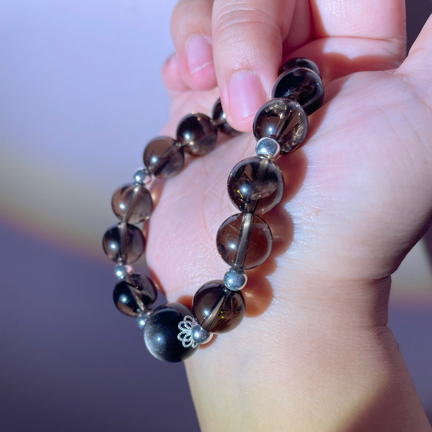 Natural high quality Smoky Quartz+Sliver Obsidian bracelet, with S925 silver accessories